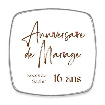 Anniversaire de mariage 16 ans Noces de Saphir - Magnet carré - blanc - Devant