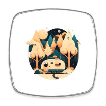 Camping in a caravan - motif for outdoor fans - Square fridge magnet - white - Front