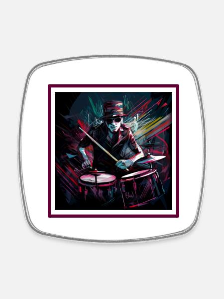 Pink Drummer - Viereckiger Kühlschrankmagnet - Weiß
