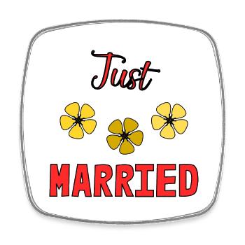 JUST MARRIED. bachelorette party. SAINT VALENTINE. COUPLE - Square fridge magnet - white - Front