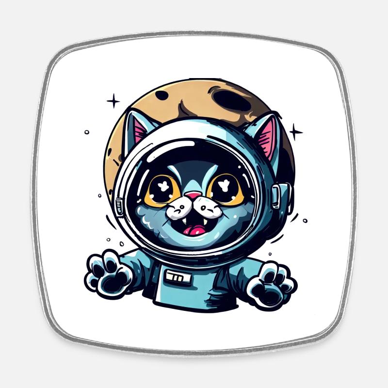 Space Cat to Moon - Square fridge magnet - white