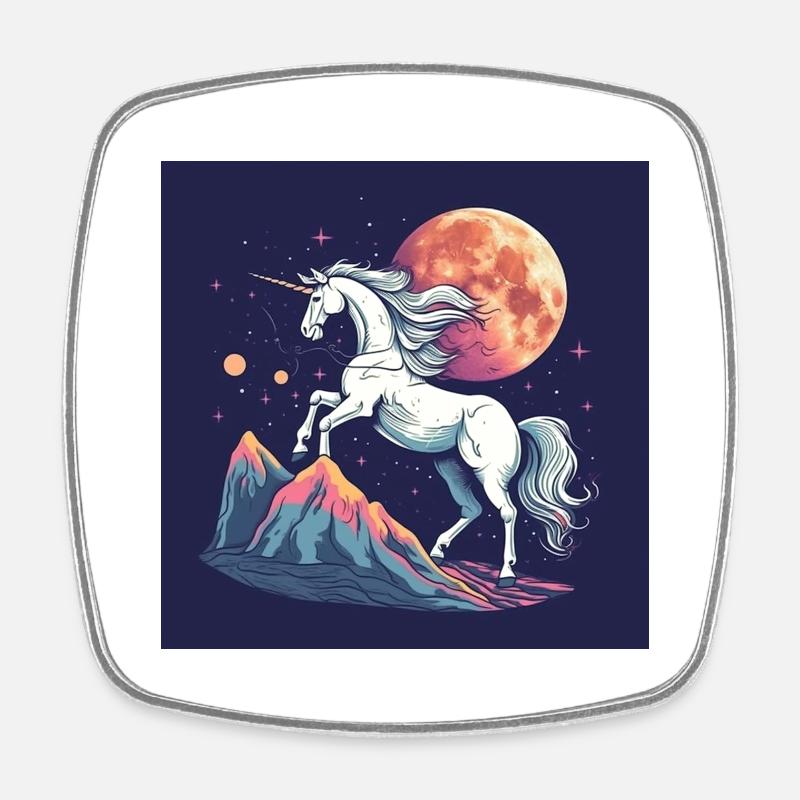 Licorne rétro - Magnet carré - blanc