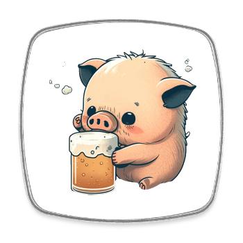 Süsser Schwein trinkt BIer - Viereckiger Kühlschrankmagnet - Weiß - Vorne