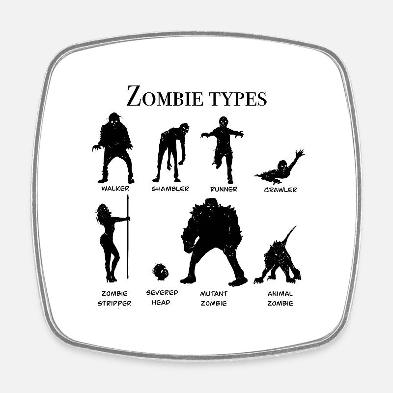 Tableau des types de zombies - Magnet carré - blanc