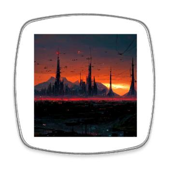 anubis, sunset, moutains, cyber village - Square fridge magnet - white - Front