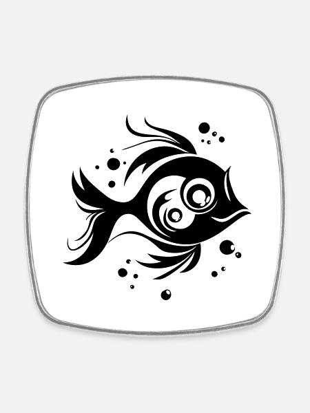Sweet fish swimming in the sea - illustration - Square fridge magnet - white