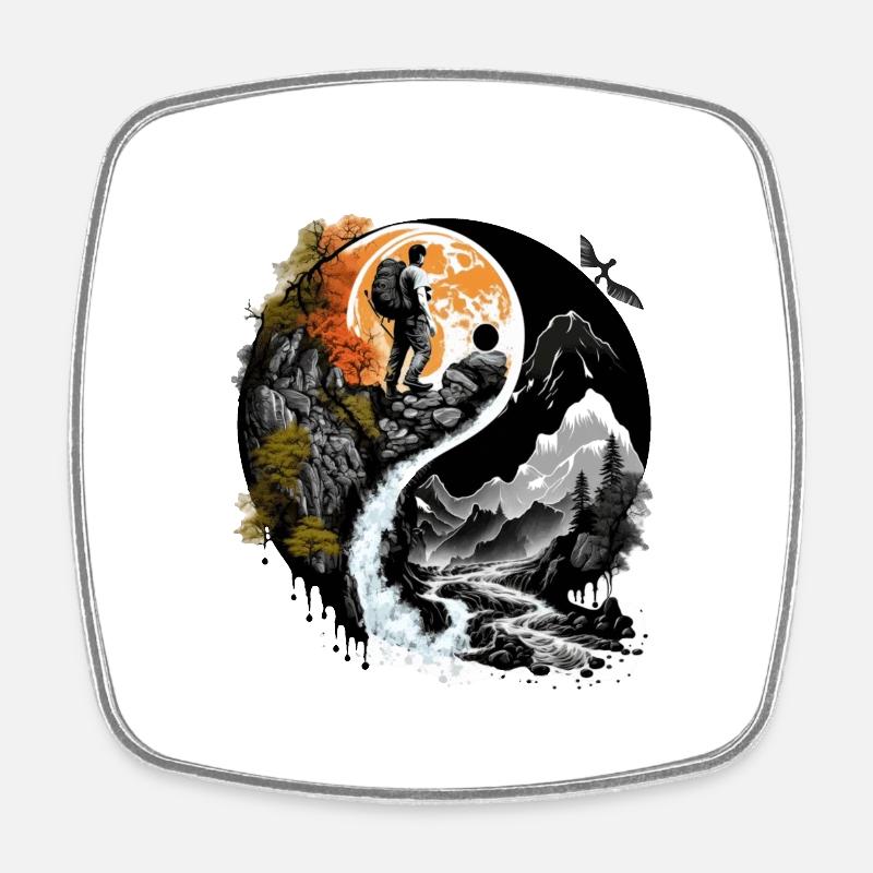 Ying Yang Nature Hiking - Square fridge magnet - white