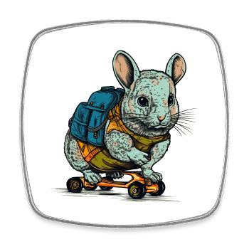 The Chinchilla Mouse skates with his skateboard - Square fridge magnet - white - Front