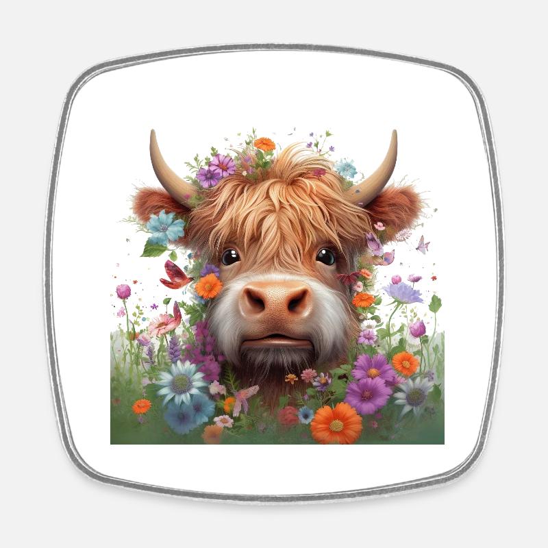 Highland Cow - Square fridge magnet - white