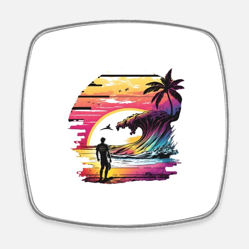 Surfer Surfer Sunset Surfing - Square fridge magnet - white