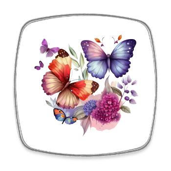 Schmetterling Vintage Blumen - Viereckiger Kühlschrankmagnet - Weiß - Vorne