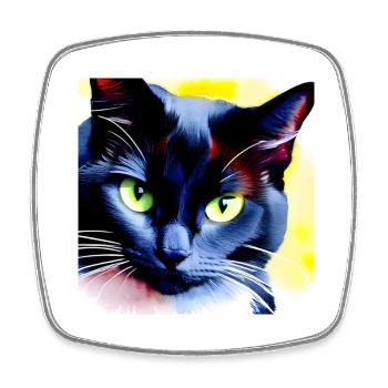 Chat noir - Magnet carré - blanc - Devant