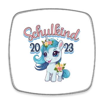 Schulkind 2023 Einhorn Schultüte Einschulung - Viereckiger Kühlschrankmagnet - Weiß - Vorne