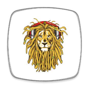 Rasta Lion avec écouteurs - Magnet carré - blanc - Devant
