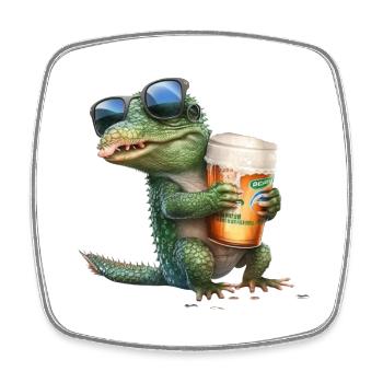 Crocodile enjoys beer with sunglasses - Square fridge magnet - white - Front