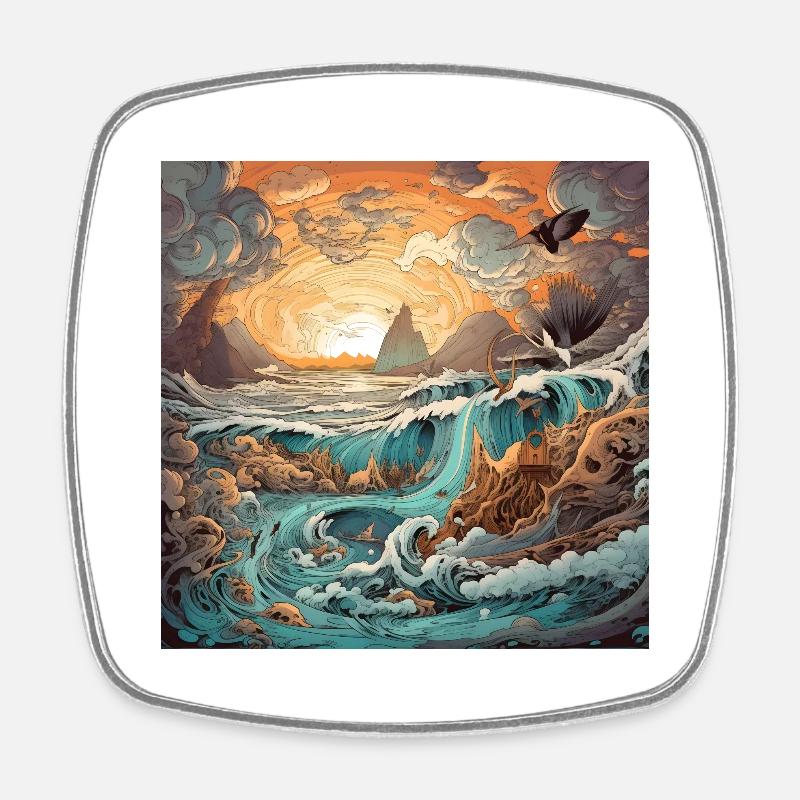 Sky and Sea - Square fridge magnet - white