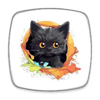 Guck-a-miau: Katze im zerrissenen Stoff Design - Viereckiger Kühlschrankmagnet - Weiß - Vorne