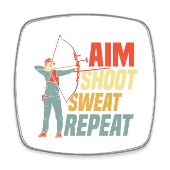 Aim Shoot Sweat Repeat Bow & Arrows Target Archery - Square fridge magnet - white - Front
