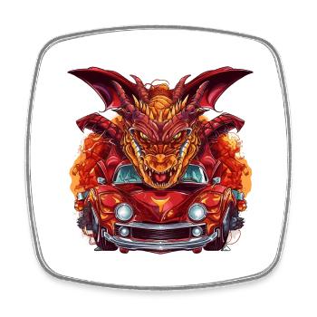 Drachen Auto - Viereckiger Kühlschrankmagnet - Weiß - Vorne