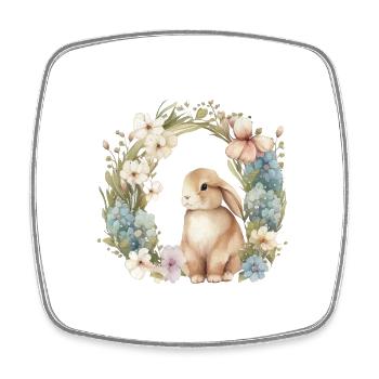 Rabbit flower wreath - Square fridge magnet - white - Front