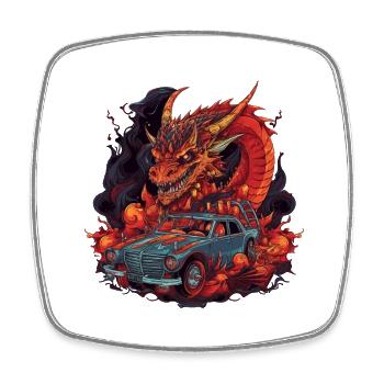 Drachen Auto - Viereckiger Kühlschrankmagnet - Weiß - Vorne