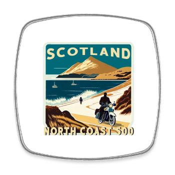 SCOTLAND NC 500 MOTORBIKE RETRO - Square fridge magnet - white - Front