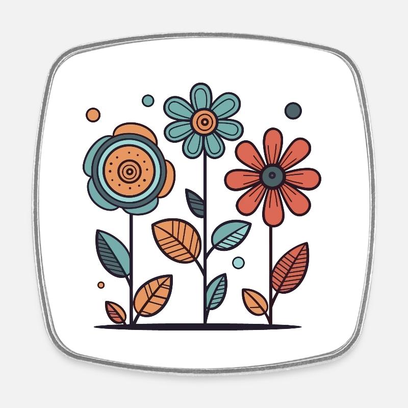 Flowers - Square fridge magnet - white