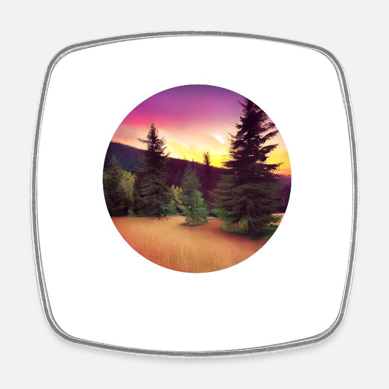 Trees in plain and mountain - Square fridge magnet - white