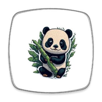 Cute Panda with Bamboo - Square fridge magnet - white - Front