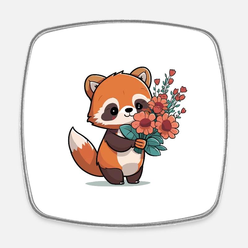Panda roux à fleurs - Magnet carré - blanc