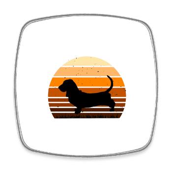 Bassett Hound Dog Lover Silhouette Vintage Sunset - Magnet carré - blanc - Devant