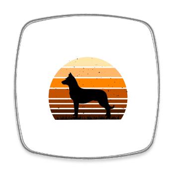 Beauceron Hundeliebhaber Silhouette Vintage Sonnenuntergang - Viereckiger Kühlschrankmagnet - Weiß - Vorne