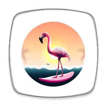 Surfing flamingo in sunset - Square fridge magnet - white - Front