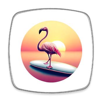 Surfing flamingo in sunset - Square fridge magnet - white - Front