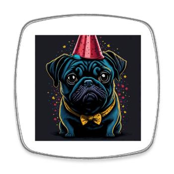 Chien avec chapeau d’anniversaire - Magnet carré - blanc - Devant