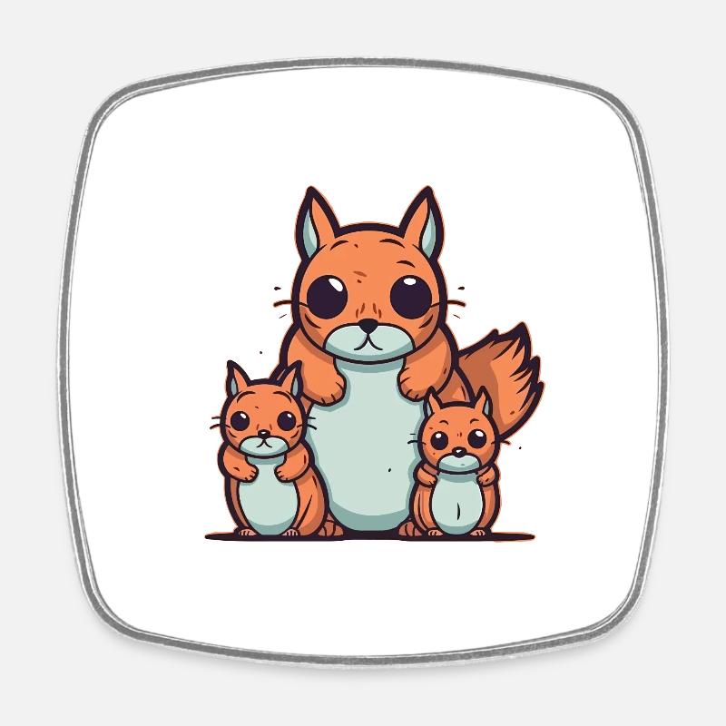 Squirrel family - Square fridge magnet - white