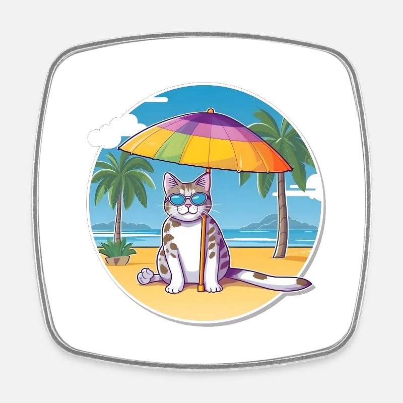 Beach cat - Square fridge magnet - white
