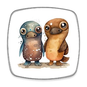 Platypus pair watercolor - Square fridge magnet - white - Front