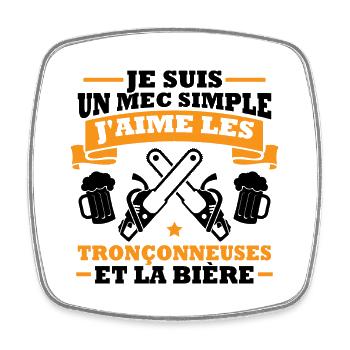 Un mec simple j aime les tronçonneuses et la bière - Magnet carré - blanc - Devant