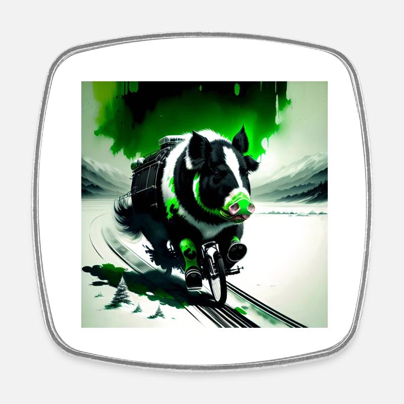 Le cochon vert - Magnet carré - blanc