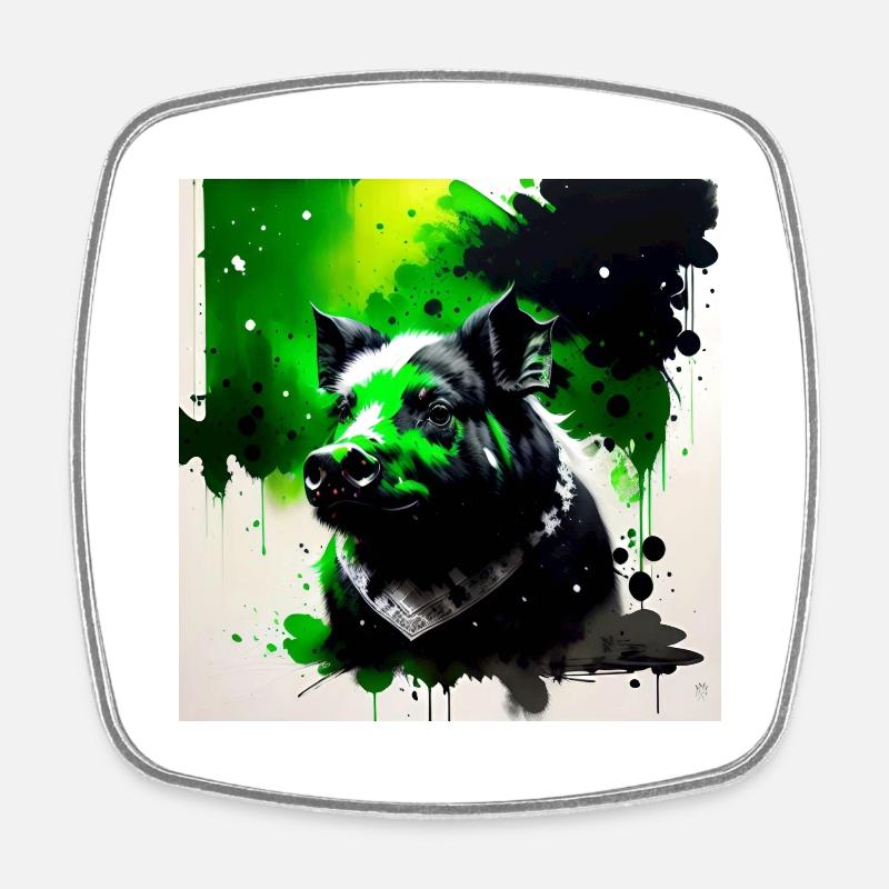 Le cochon vert - Magnet carré - blanc