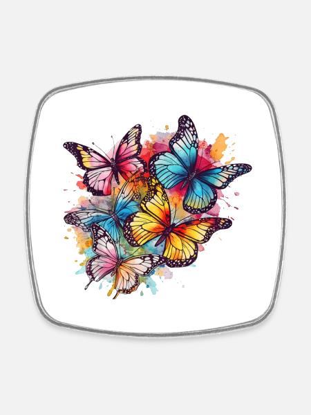 Beautiful Butterflies Watercolor Art - Viereckiger Kühlschrankmagnet - Weiß