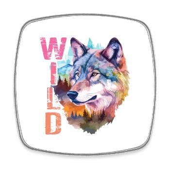 Loup Sauvage Wolf Head Nature Wilderness Forest Trees Art - Magnet carré - blanc - Devant