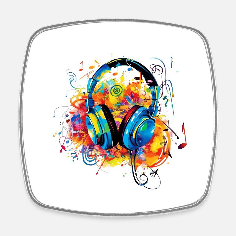 Plaisir de la musique colorée - Conception de casque - Magnet carré - blanc