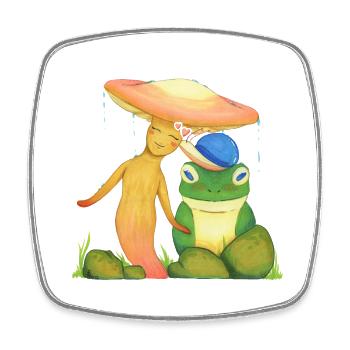 Three Friends - Mushroom, Snail and Frog - Square fridge magnet - white - Front