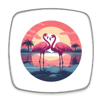 Flamingo, Couple, Sunset, Sun, Beach - Square fridge magnet - white - Front