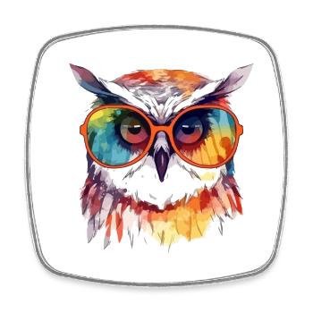 Chouchou la chouette à lunettes - Magnet carré - blanc - Devant