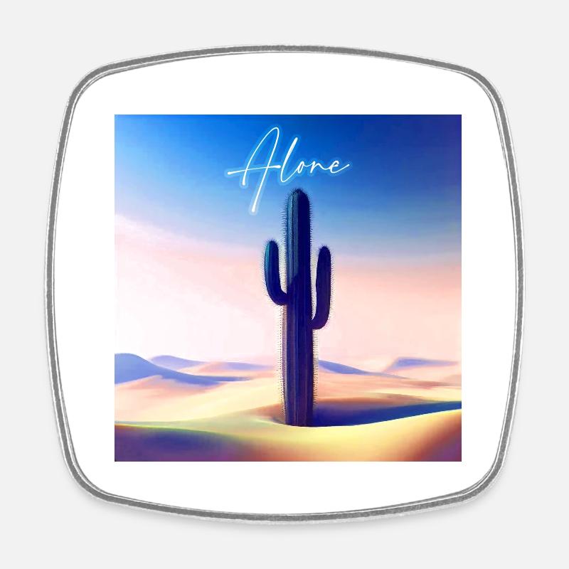 Alone cactus - Magnet carré - blanc