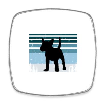 Bull Terrier Miniature Chien Silhouette Rétro Coucher de Soleil - Magnet carré - blanc - Devant