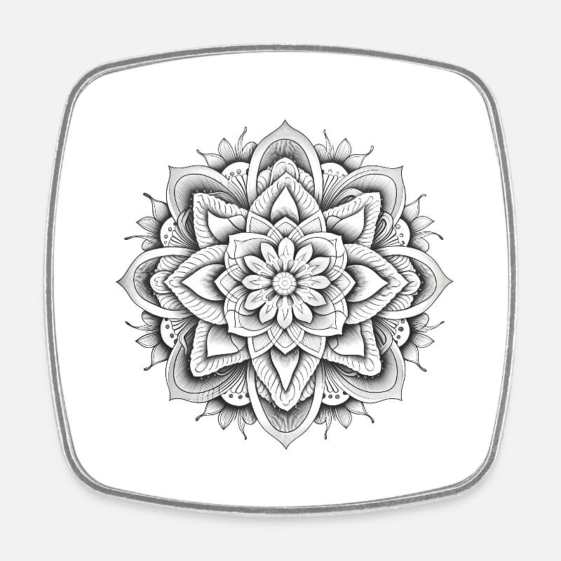 Mandala Blume - Viereckiger Kühlschrankmagnet - Weiß
